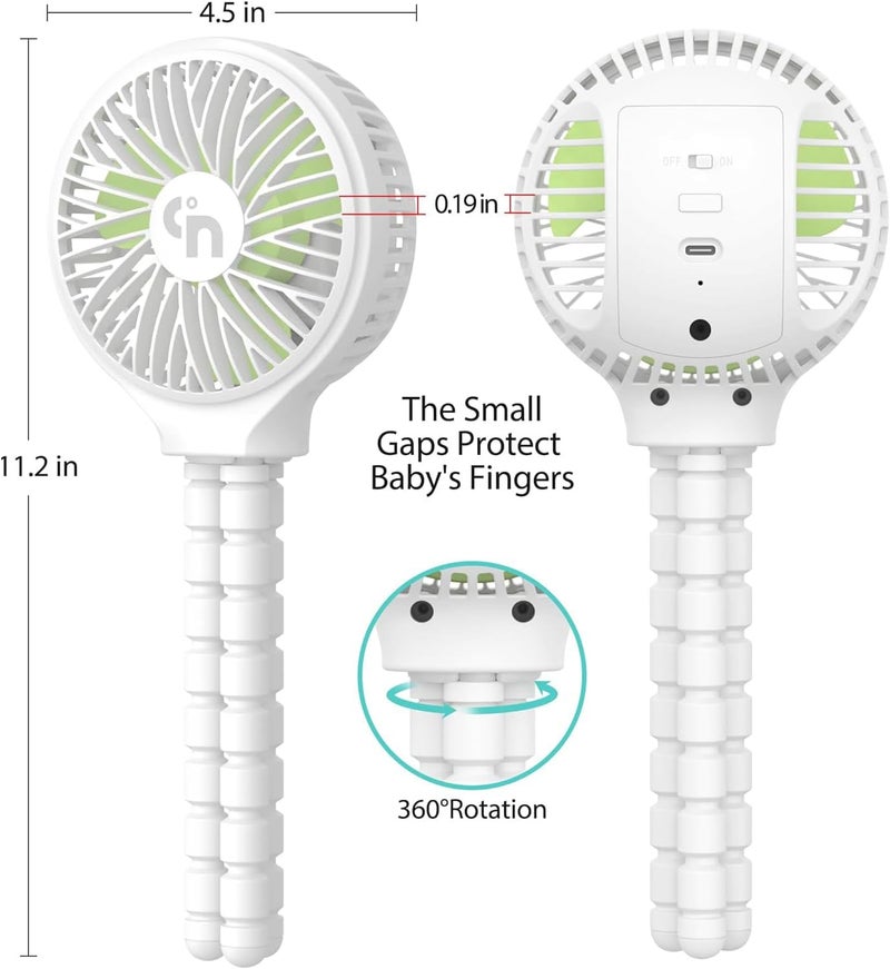 WEGA Stroller Fan Rechargeable Portable Battery Operated Car Seat Baby Fan,3 Speeds Clip on USB Personal Fan for Crib Treadmill HomeOffice and Travel (White) - Image 3